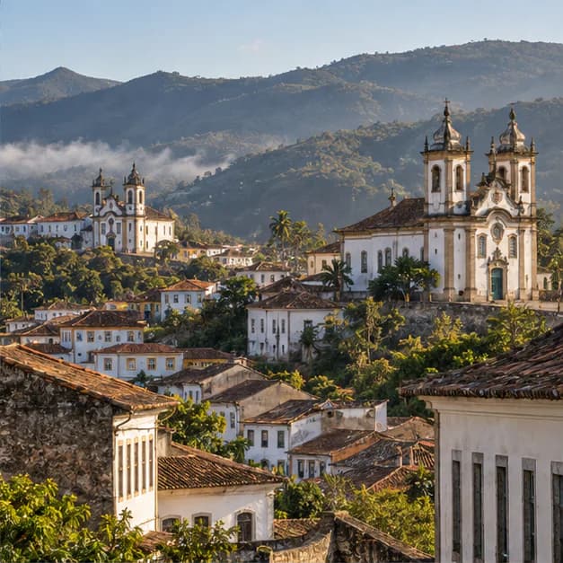 Casario, igrejas e montanhas de Ouro Preto